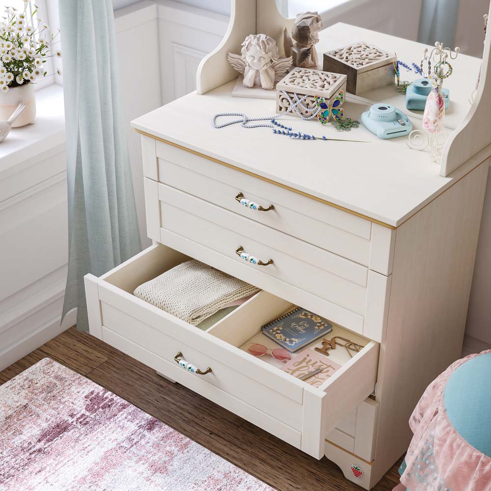 Cilek FLORA Kommode mit Spiegel Anrichte Sideboard Kinderzimmer Birke hell - Voelpe