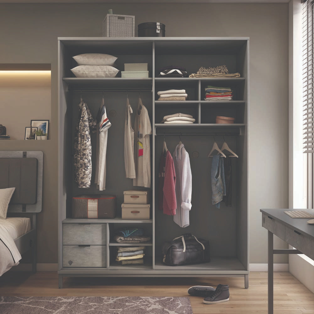 Space Gray 2-türiger Schiebetürenschrank Grau