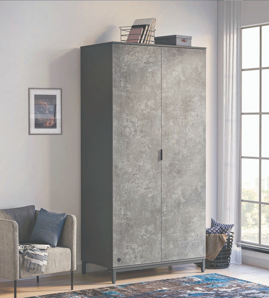 Space Gray 2-türiger Kleiderschrank Grau