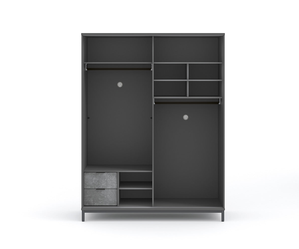 Space Gray 2-türiger Schiebetürenschrank Grau - Voelpe