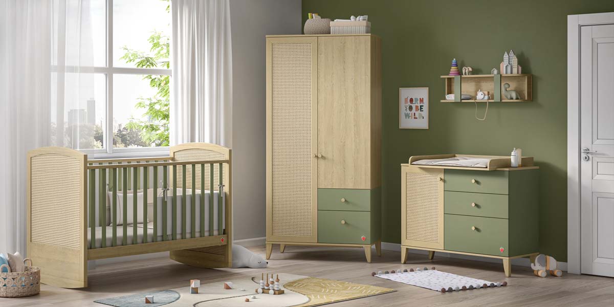 Loof Baby 2-türiger Kleiderschrank Braun / Grün - Voelpe