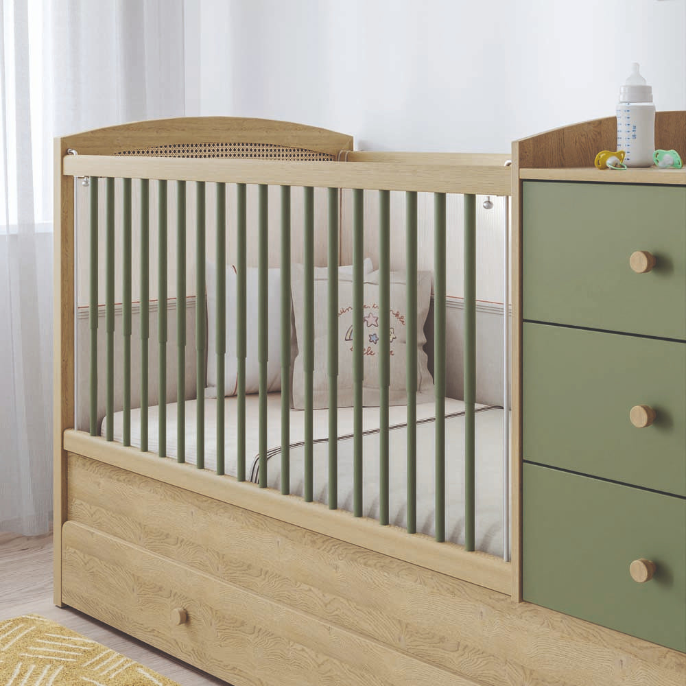 Loof Baby Babybett mit Schubkästen Braun / Grün - Voelpe