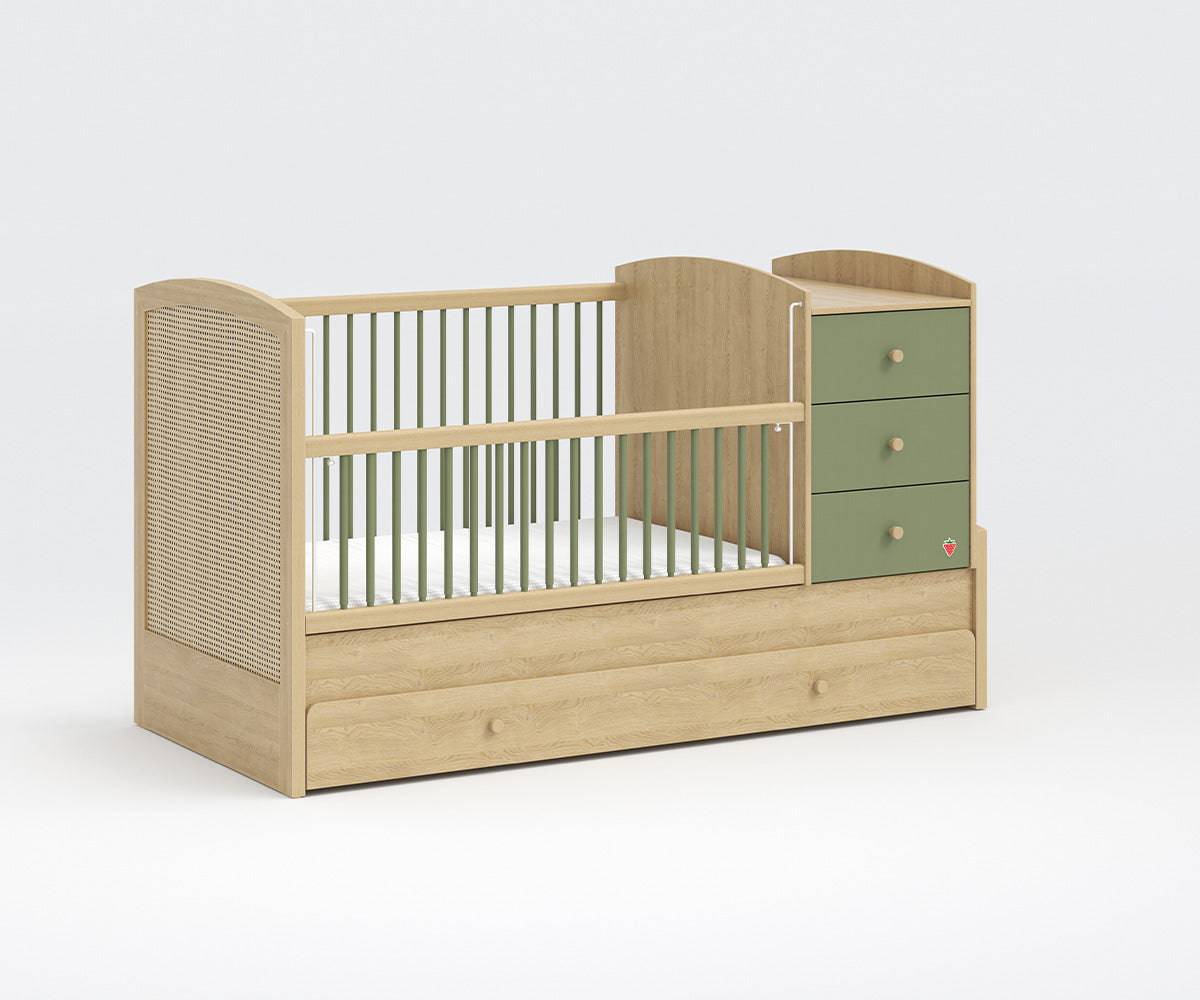 Loof Baby Babybett mit Schubkästen Braun / Grün - Voelpe