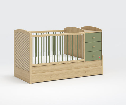 Loof Baby Babybett mit Schubkästen Braun / Grün - Voelpe