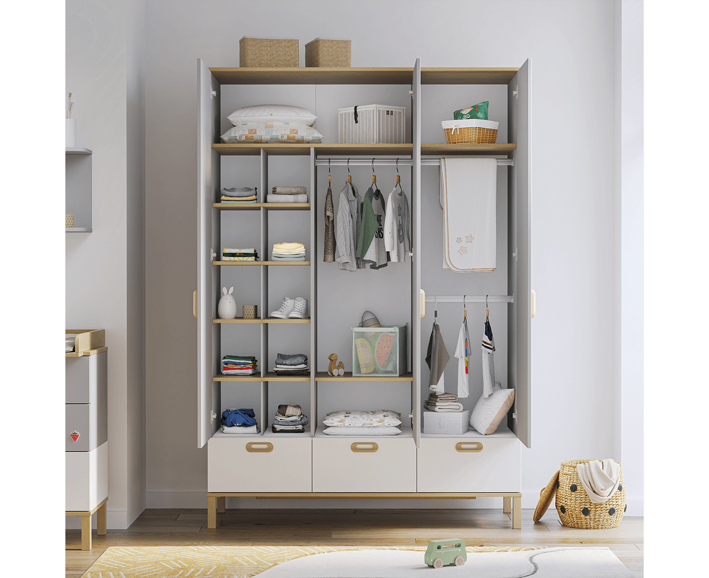 Cilek Mino Baby Babyzimmer Set 6 tlg. inkl. Bettwäsche Grau / Weiß