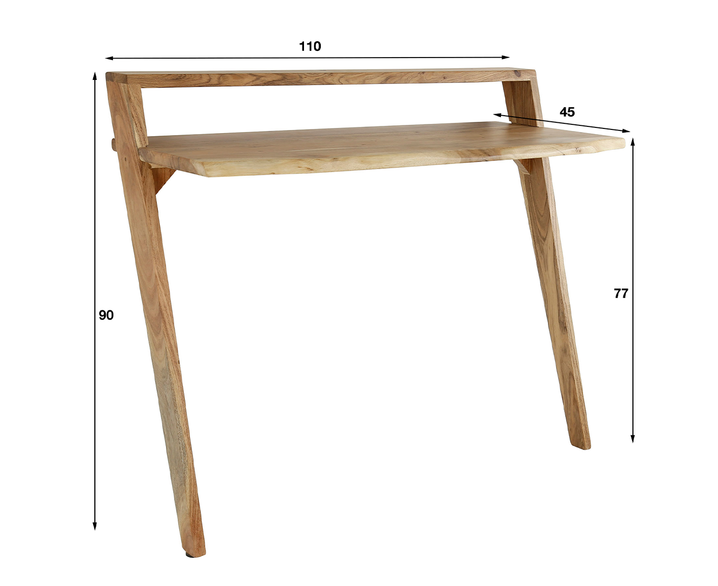 Angle Schreibtisch 110x45 cm Akazie Massivholz Natur