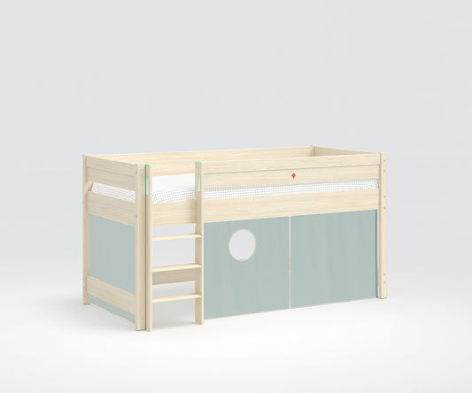 Montessori Halbhochbett + Vorhang 90x200 cm Braun / versch. Farben