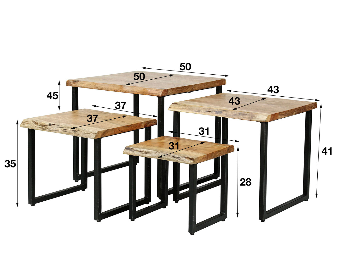 Edge Couchtisch 4er Set Akazie Massivholz Natur