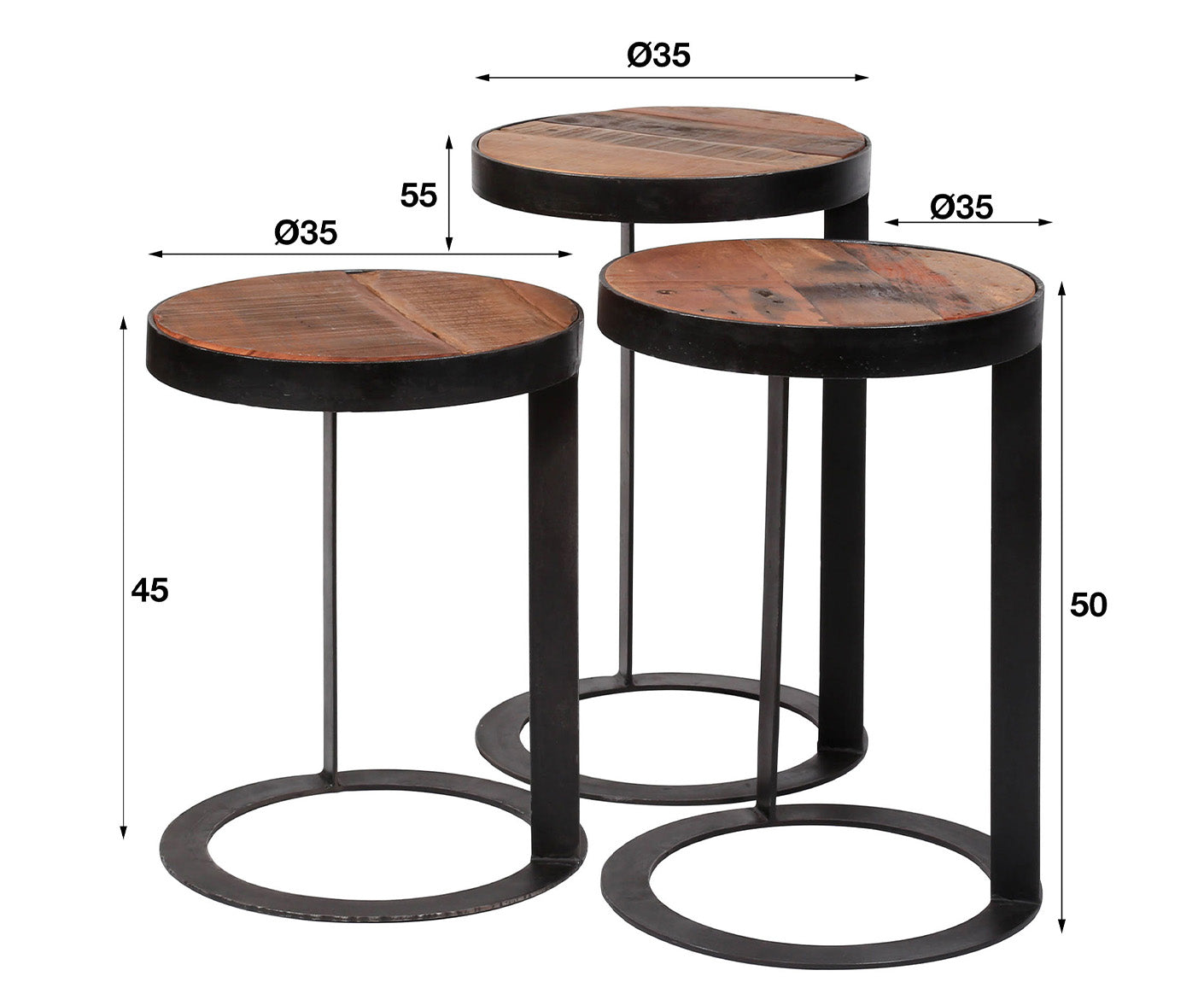 Raft Couchtisch 3er Set aus robustem Hartholz