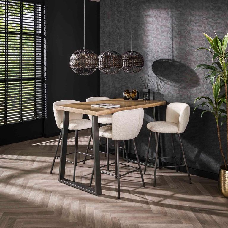Esszimmer Barhocker Hochstuhl Boucle Weiß / Schwarz