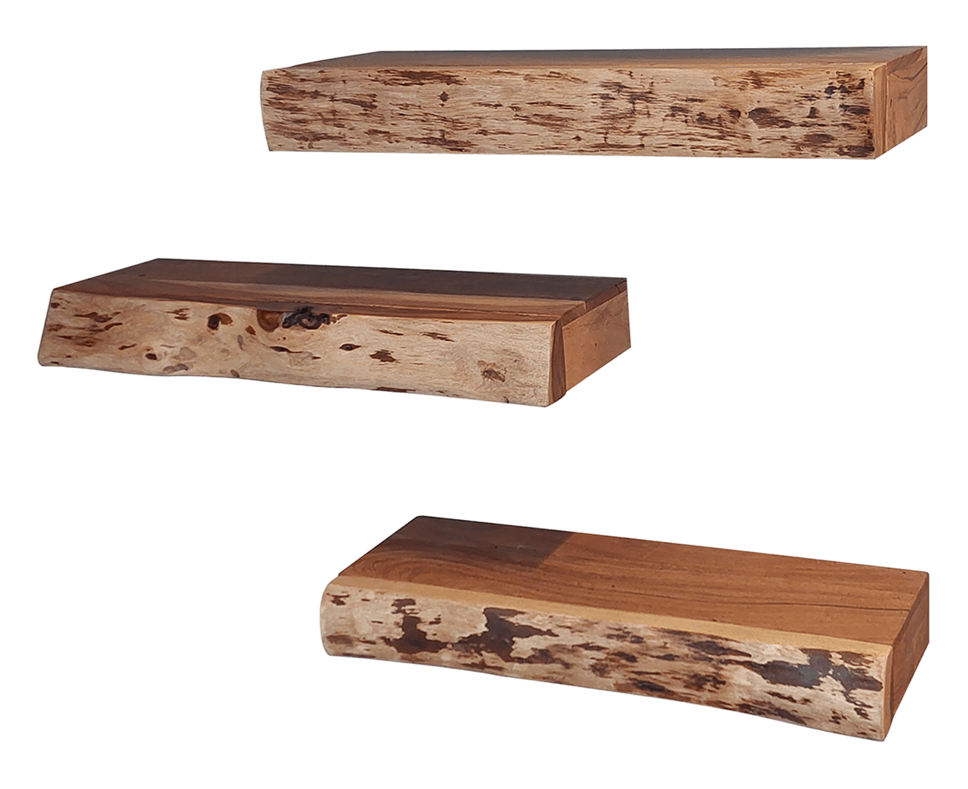 Tree Wandregal 3er Set mit Schublade Akazie Massivholz Natur