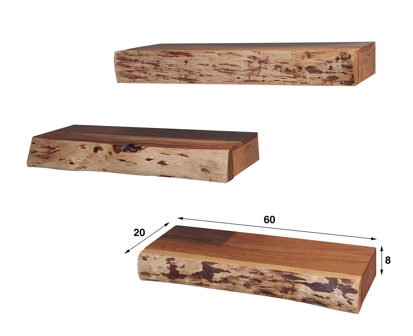 Tree Wandregal 3er Set mit Schublade Akazie Massivholz Natur
