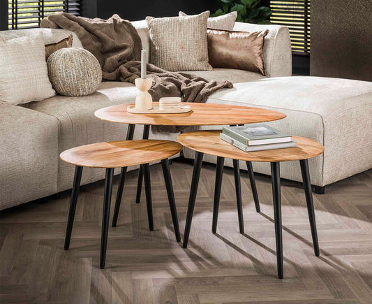 3er Set Couchtisch Akazie Massivholz Natur