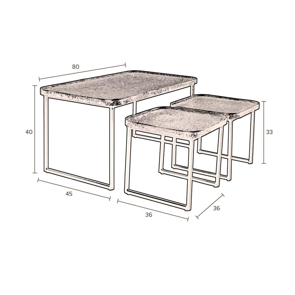 Winston 3-teiliges Couchtisch Set Schwarz - Voelpe