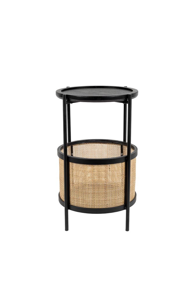 Makoto Beistelltisch Ø30cm mit Rattan Schwarz - Voelpe