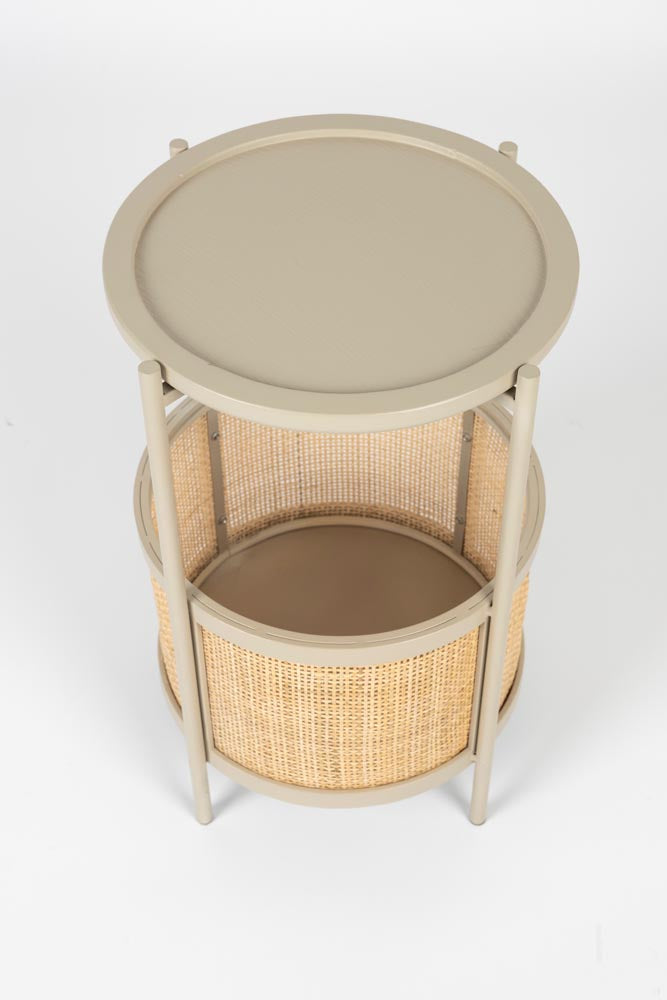 Makoto Beistelltisch Ø30cm mit Rattan Taupe - Voelpe