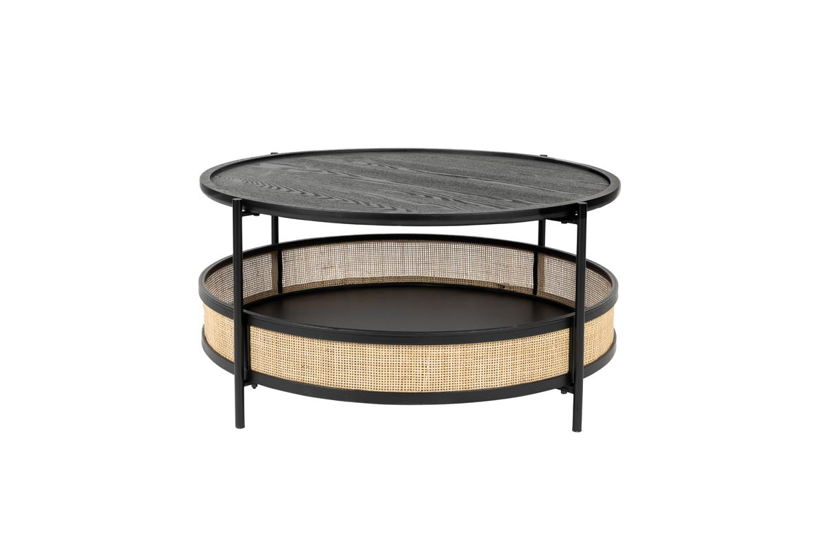 Makoto Beistelltisch Ø80cm mit Rattan Schwarz - Voelpe