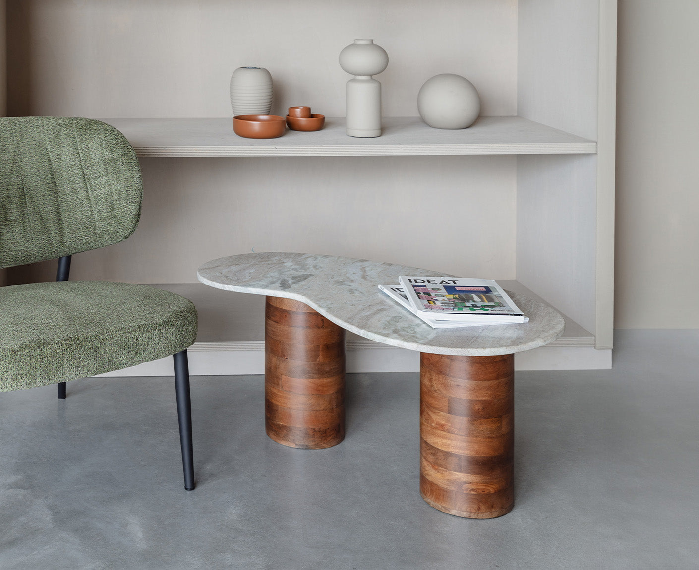 Peli Couchtisch Marmor / Massivholz Mango