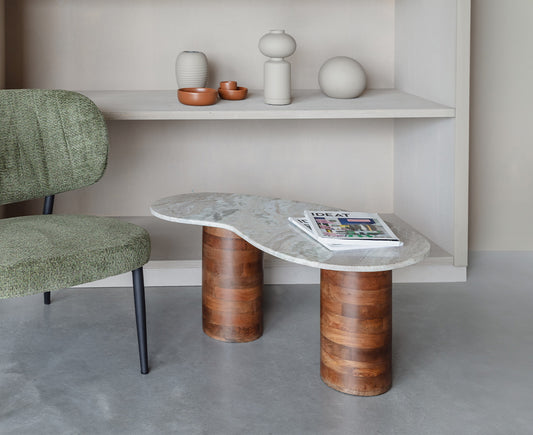 Peli Couchtisch Marmor / Massivholz Mango