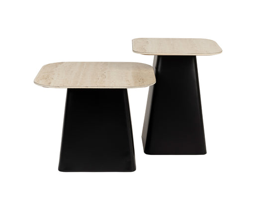 Baru Beistelltisch 2er-Set Keramik Beige / Schwarz