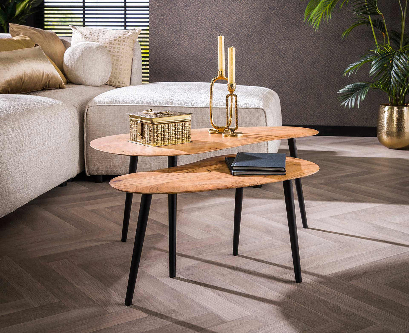 2er Set Couchtisch Massivholz Akazie