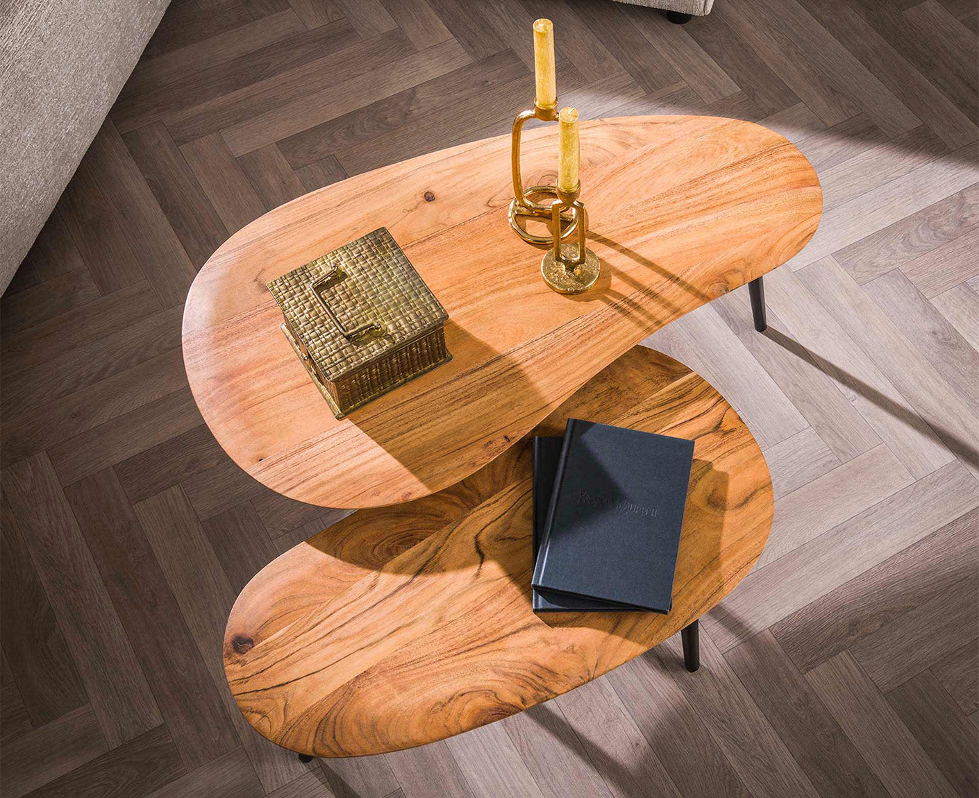 2er Set Couchtisch Massivholz Akazie