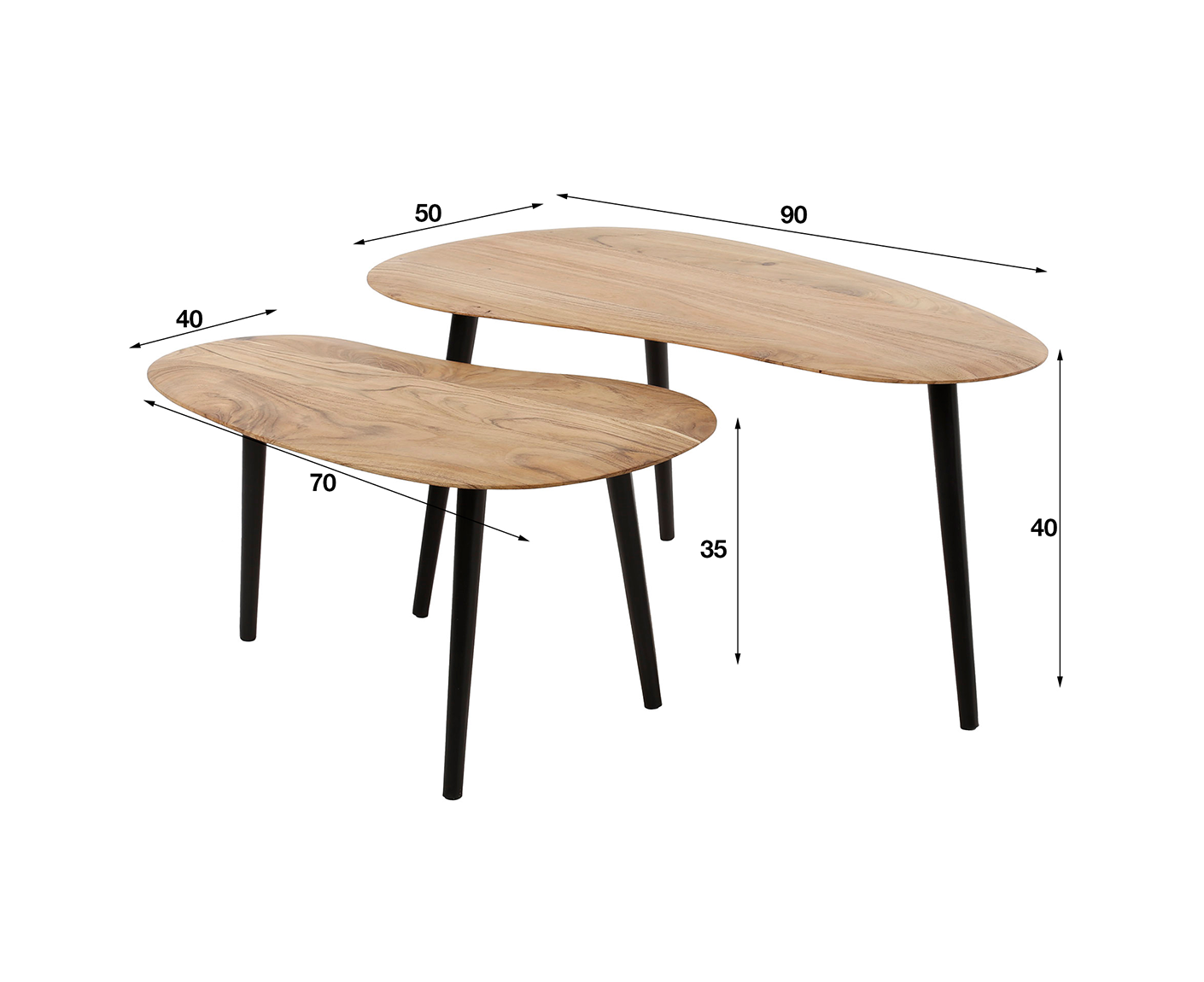 2er Set Couchtisch Massivholz Akazie