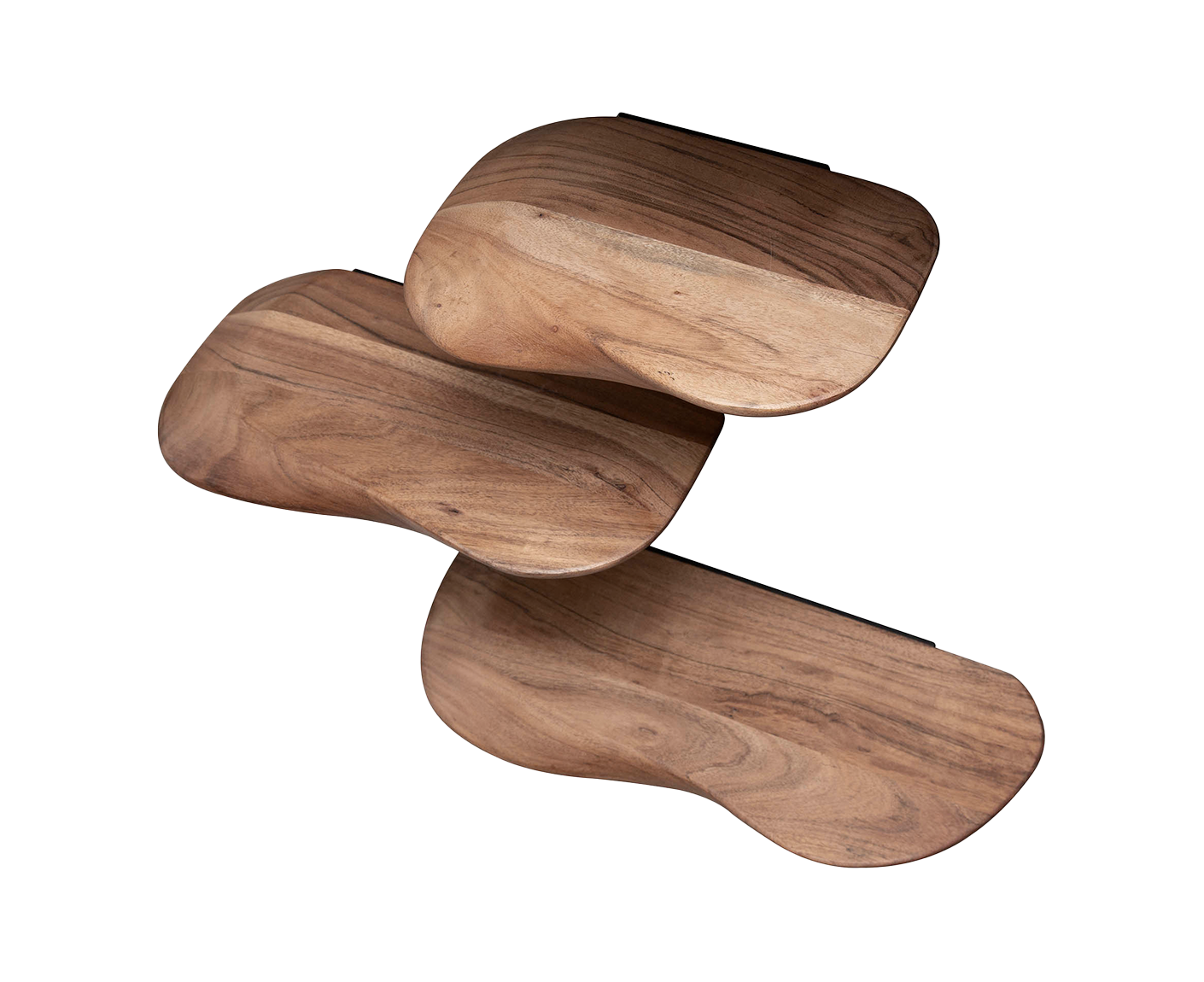 3er Set Wandregal 60 cm Breite Akazie Massivholz Natur