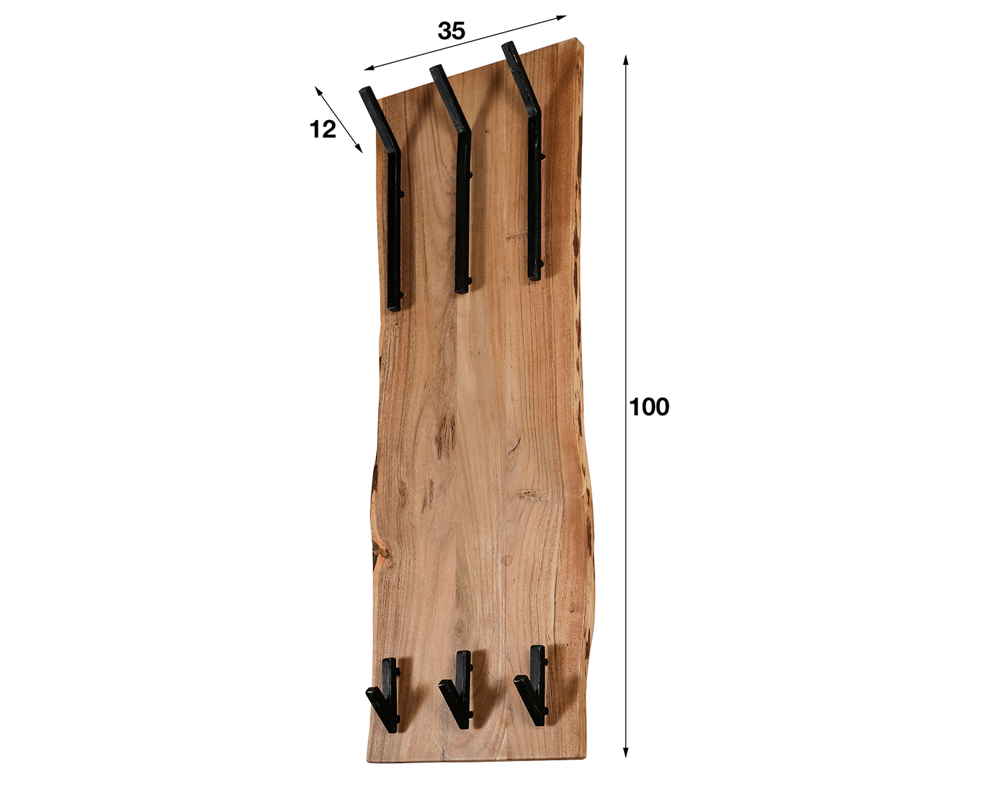 Edge Garderobenpaneel mit 2x3 Kleiderhaken Akazie Massivholz Natur