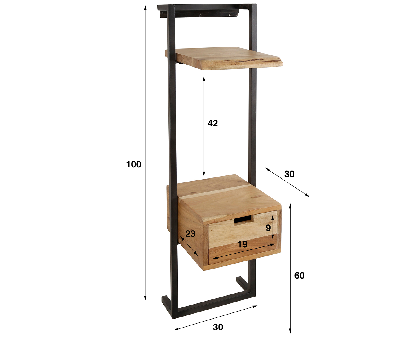 XS Air Solid Nachttisch mit Schublade Akazie Massivholz Natur