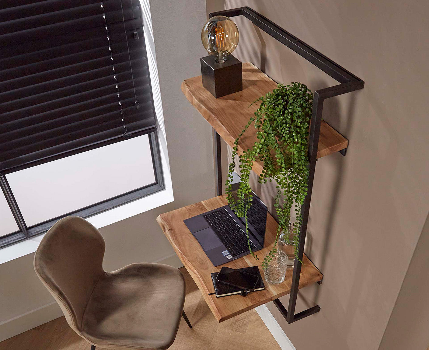 Air Solid Wandschreibtisch Akazie Massivholz Natur
