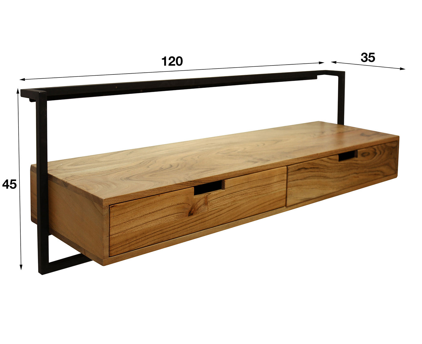 Air Solid TV-Möbel mit 2 Schubladen Akazie Massivholz Natur