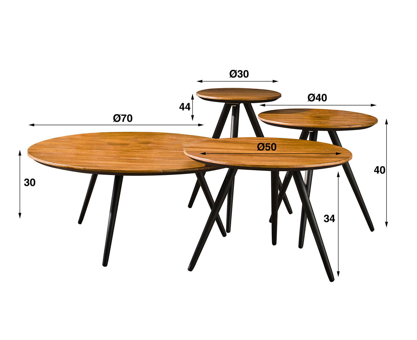 Teca Couchtisch 4er Set Teakholz Massiv