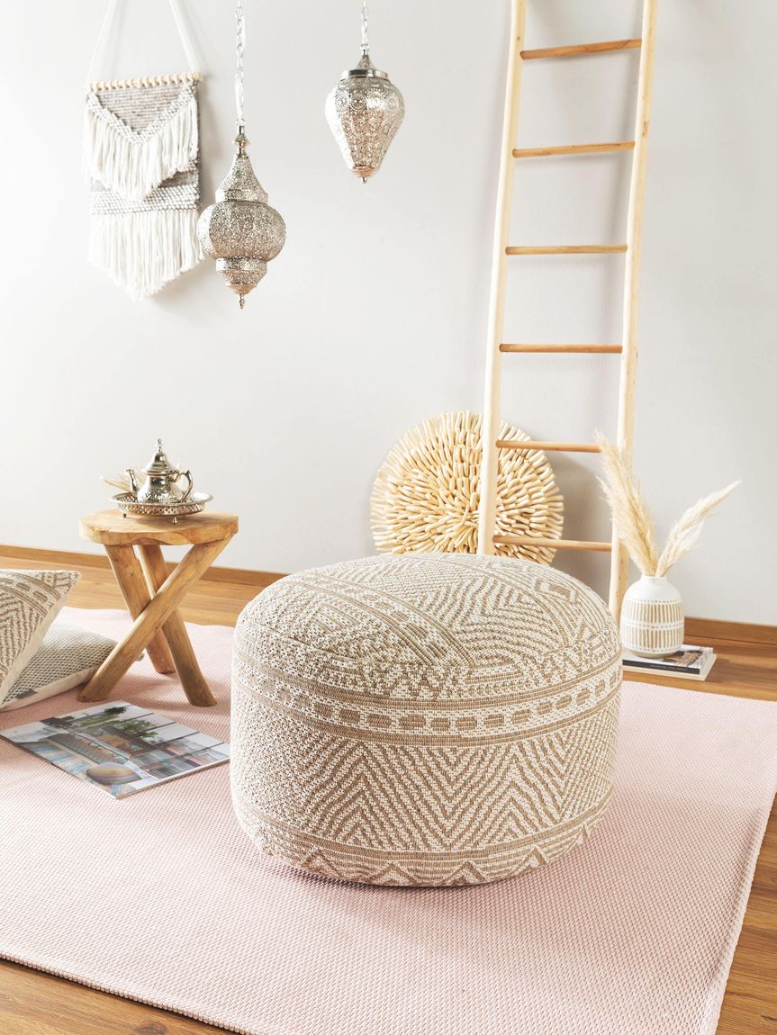 Pouf Naxos 55x55x35 cm Creame / Taupe