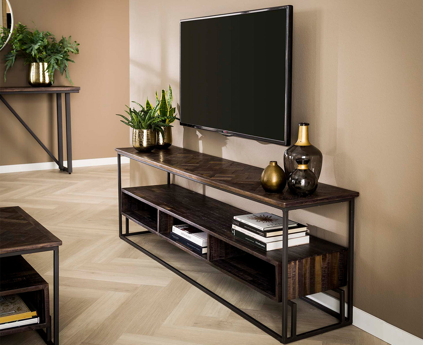 Teca TV-Lowboard 160 cm Teakholz Braun verwaschen
