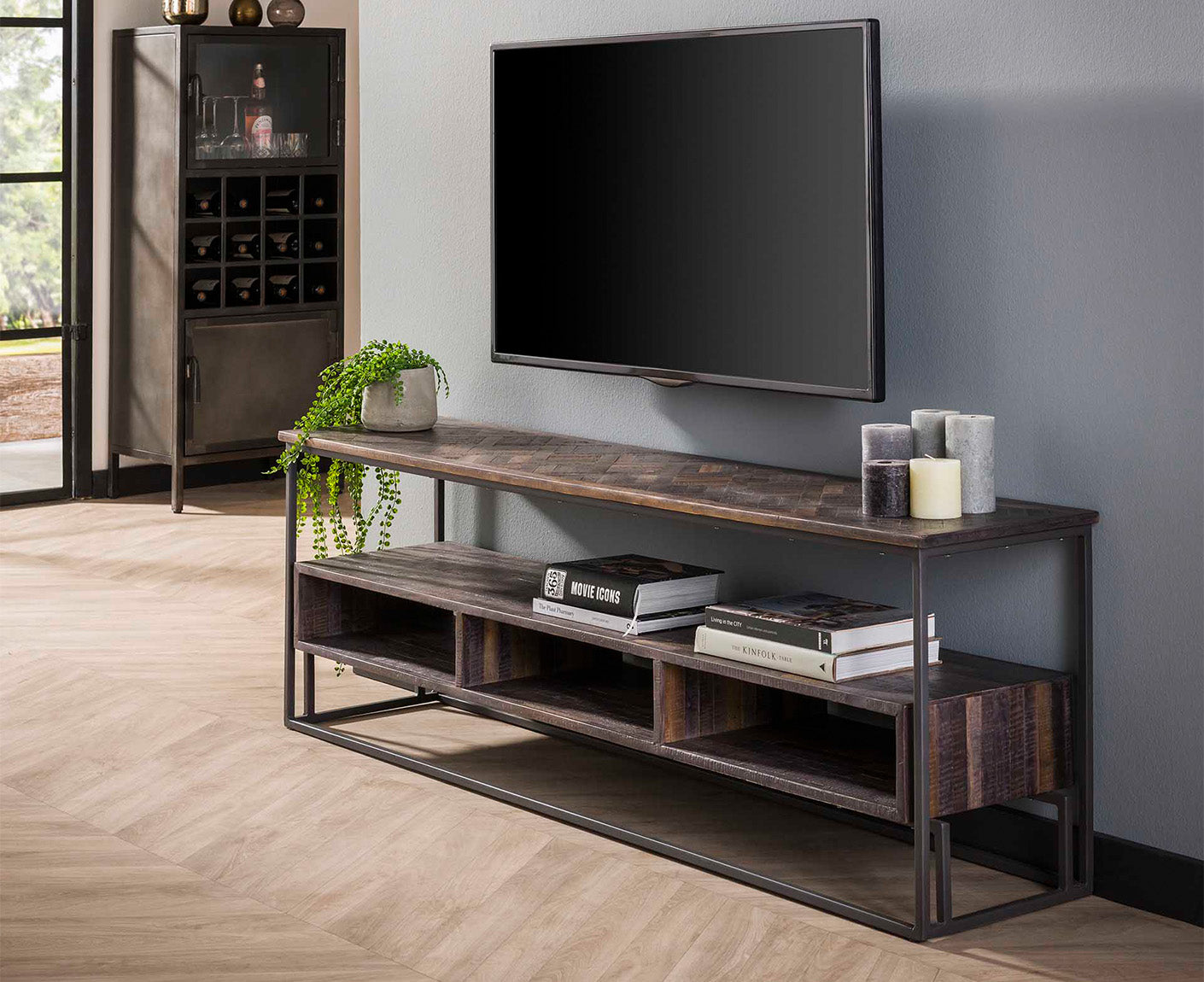 Teca TV-Lowboard 160 cm Teakholz Braun verwaschen