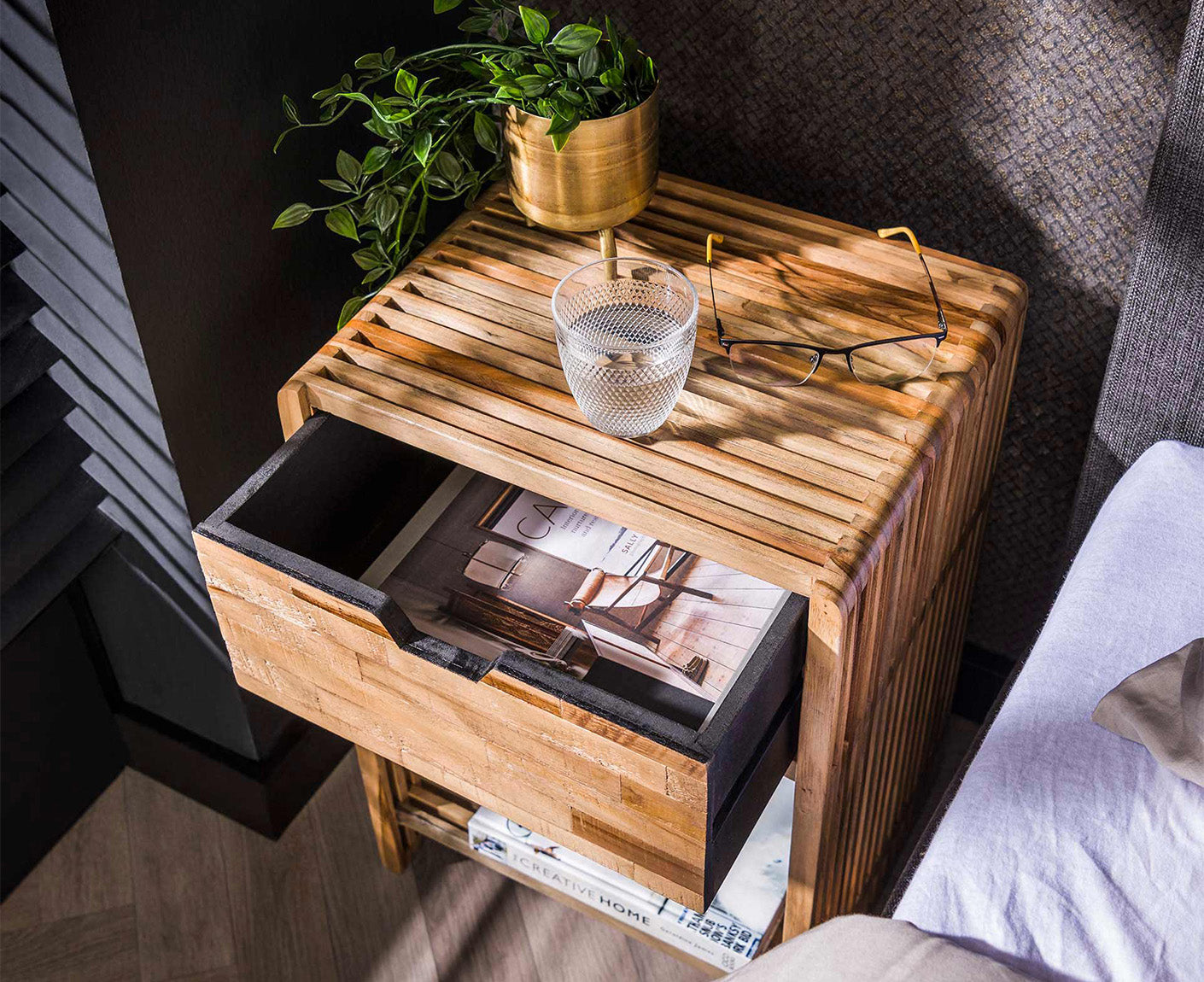 Nachttisch Rib inkl. Schublade Teakholz