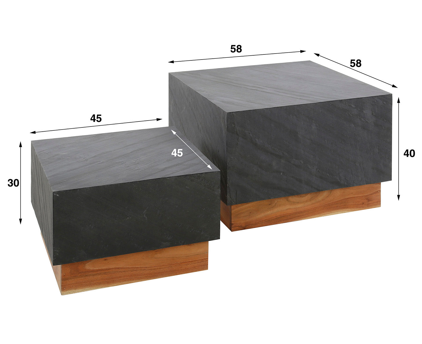 Blox Slate Couchtisch 2er Set Schier / Akazienholz Massiv