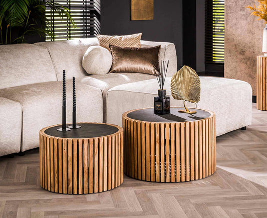 Couchtisch 2er Set slate rund / Schiefer