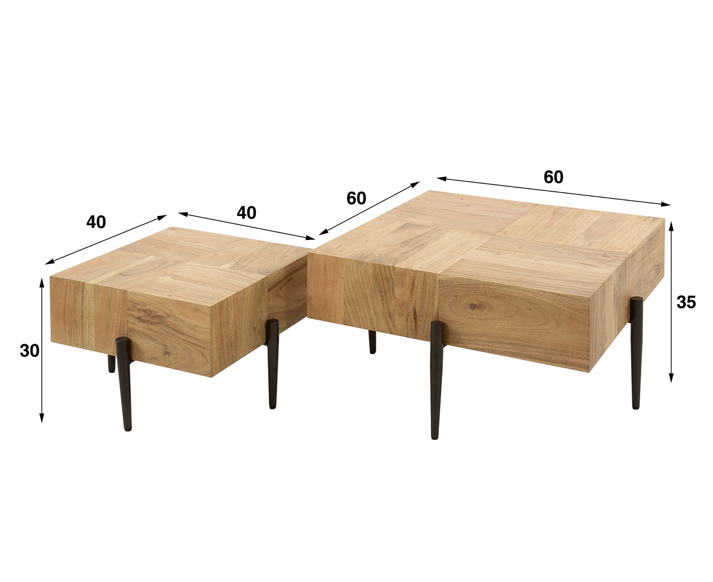 Blocks Couchtisch 2er Set Akazie Massivholz Natur