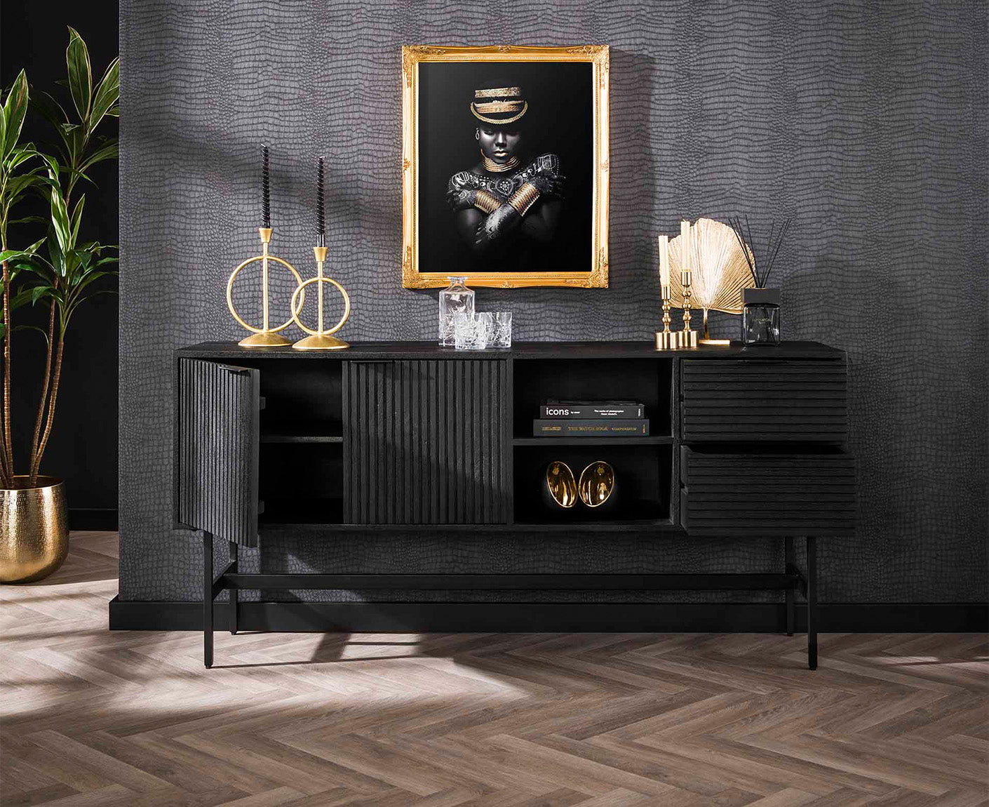 Marina Sideboard Mangoholz Massiv Schwarz