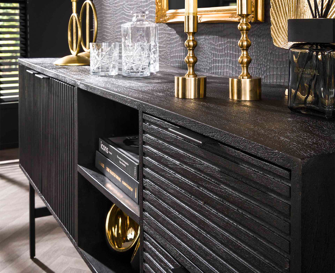 Marina Sideboard Mangoholz Massiv Schwarz