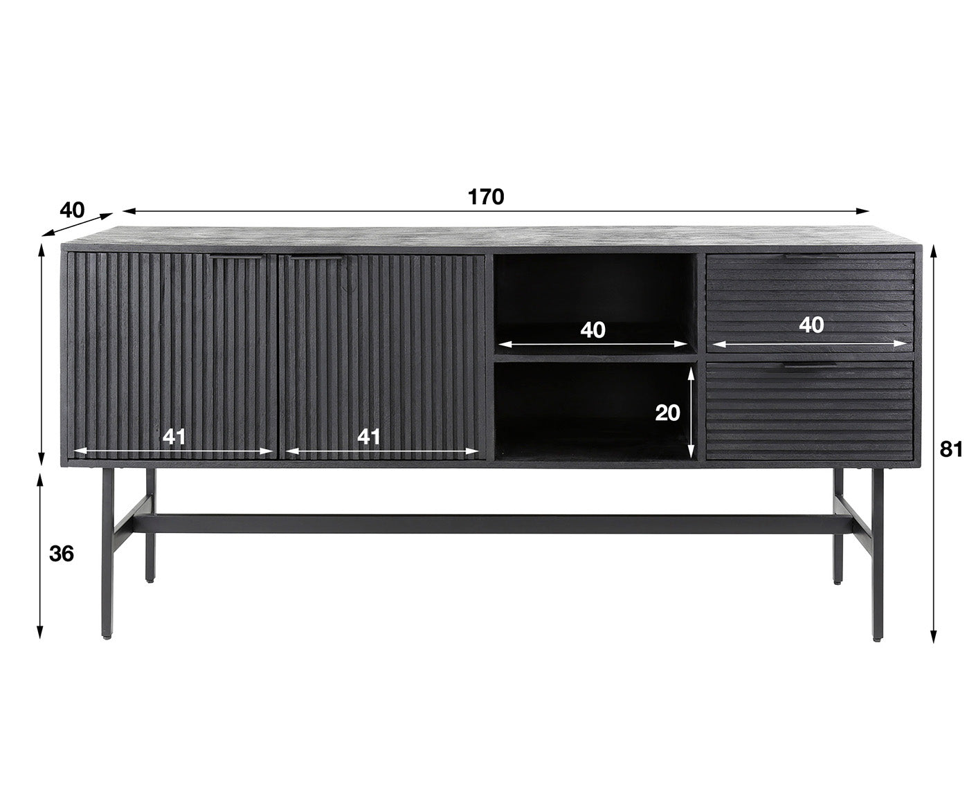 Marina Sideboard Mangoholz Massiv Schwarz