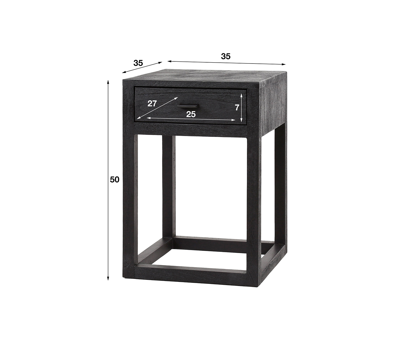Nachttisch 1L Black Square / Massiv Akazie schwarz