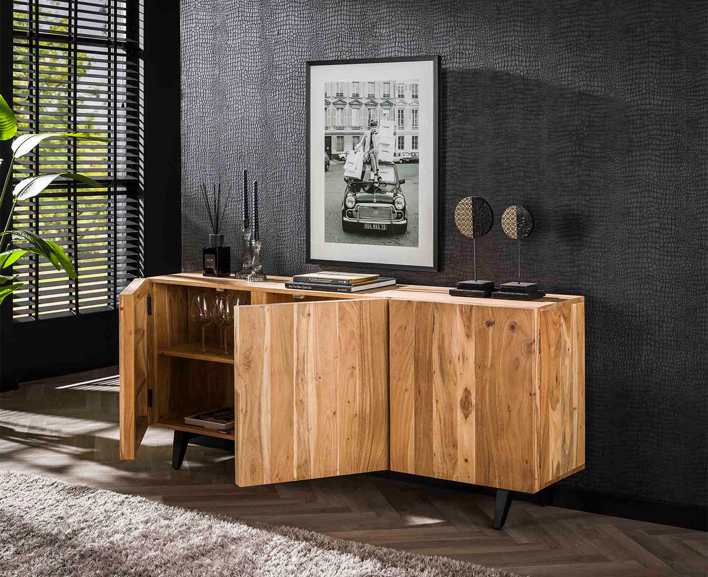 Block Sideboard Akazie Massivholz Natur