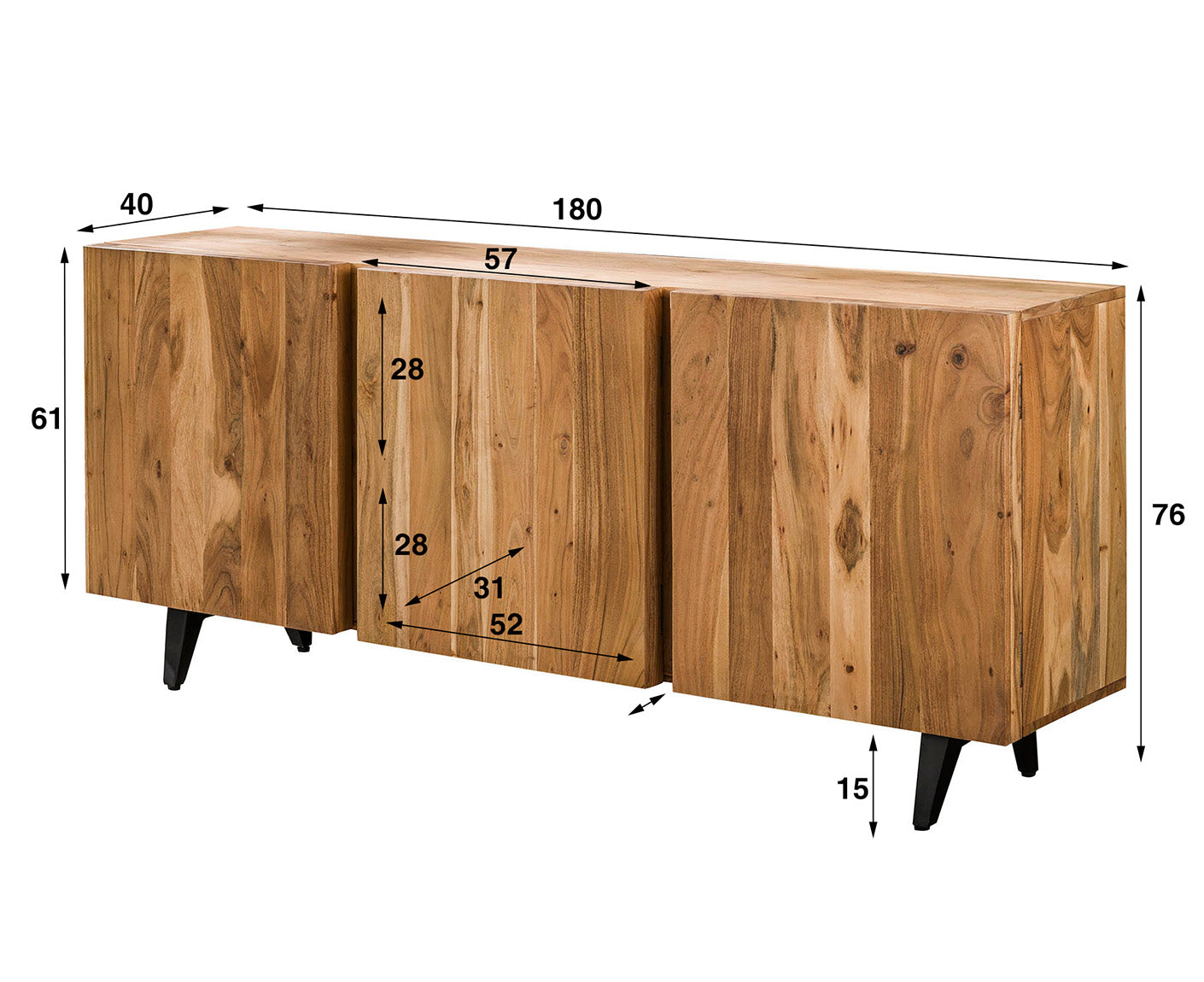 Block Sideboard Akazie Massivholz Natur