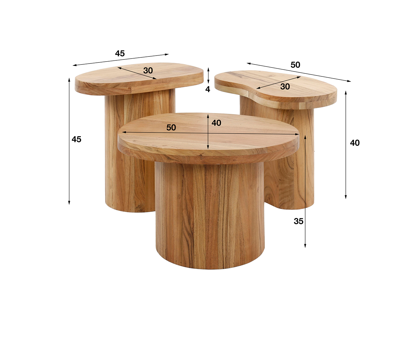 Couchtisch 3er Set Shape / Massiv Akazie