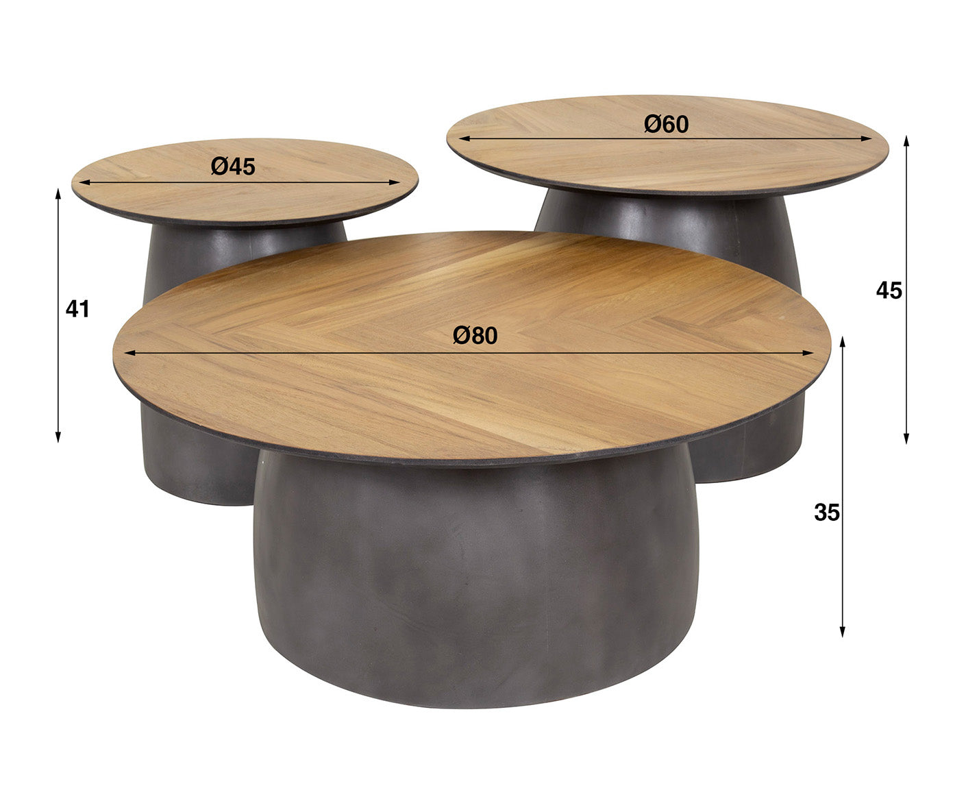 Infinite Couchtisch 3er Set, rund, Teakholz