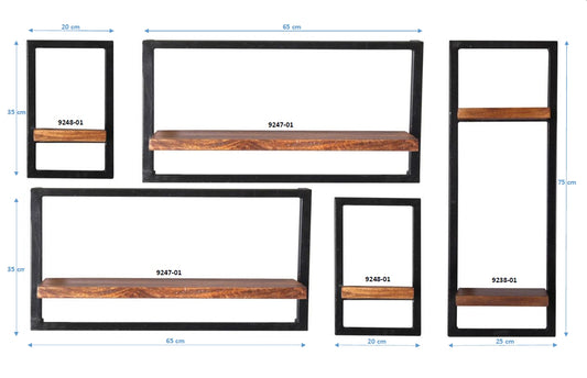 277184 PANAMA Wandregal-Set, 5-teilig Natur / Antikschwarz - Voelpe