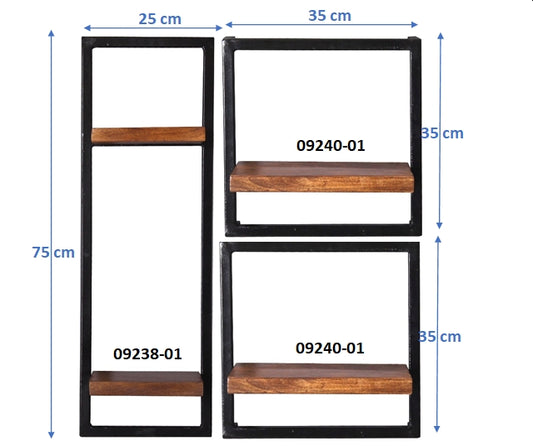 277187 PANAMA Wandregal-Set, 3-teilig Natur / Antikschwarz - Voelpe